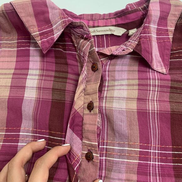 Soft Surroundings Arietta Shirt Women PM Petite Medium Hidden Button Half Sleeve - Picture 10 of 13